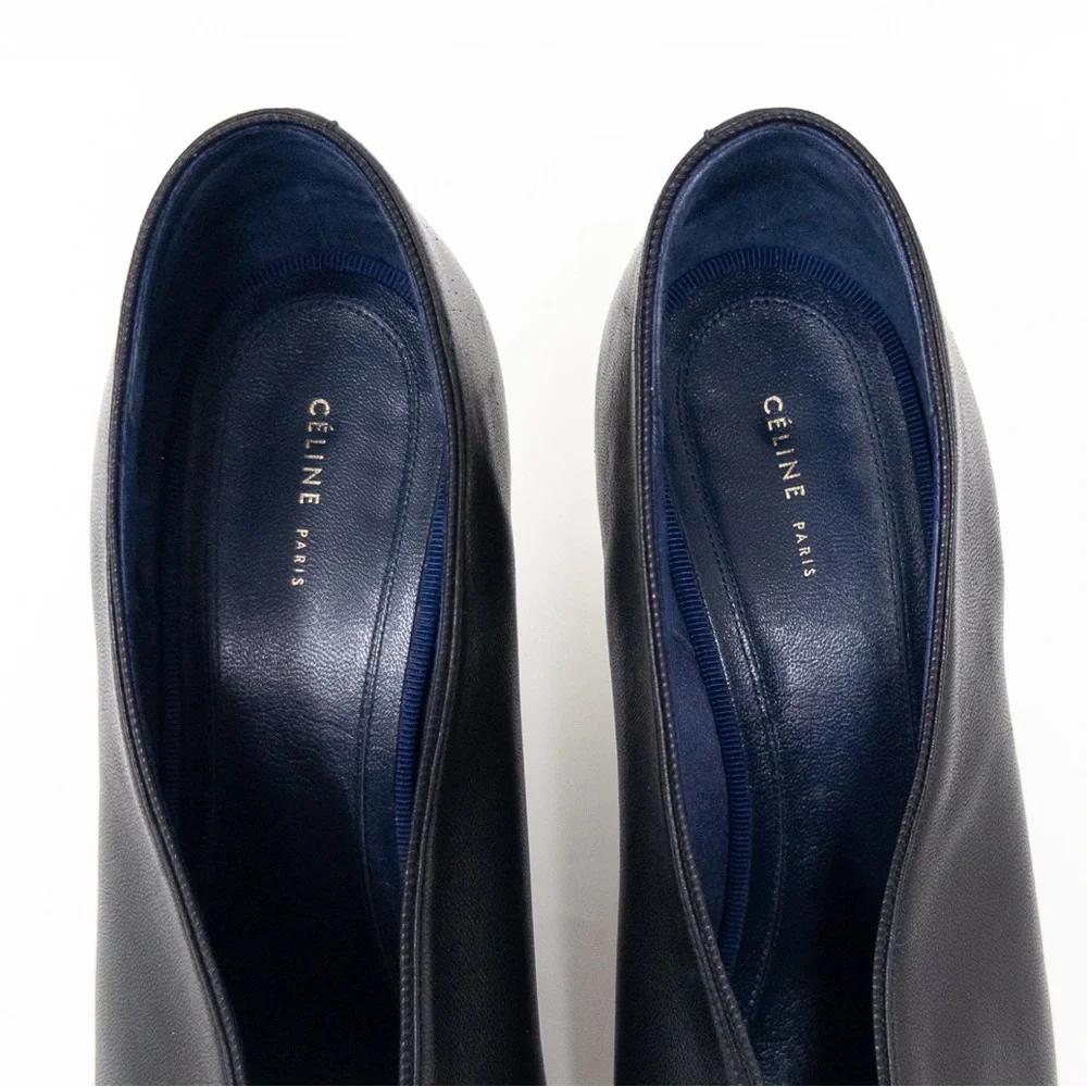Celine Phoebe Philo Soft V-Neck Pumps 70 EU 40 Pointed Toe Cone Heel Black Nappa